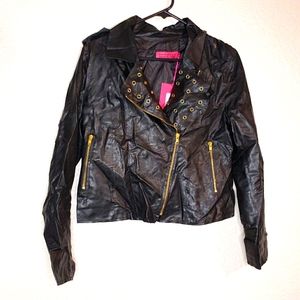 Black leather look biker jacket